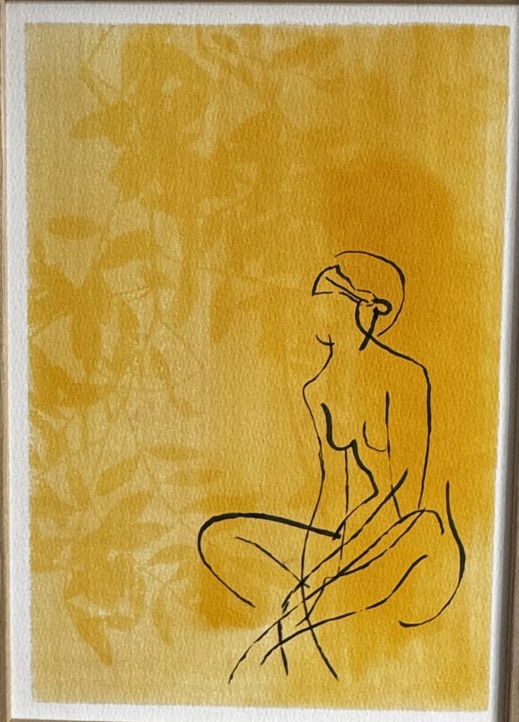 Silhouette au trait noir sur fond jaune